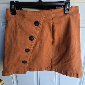 Orange Button-Front Mini Skirt